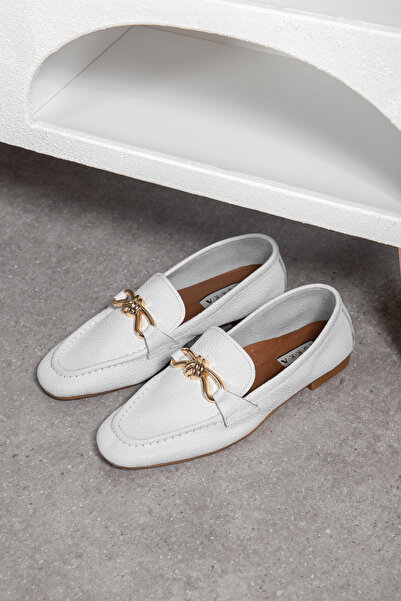 by selvi Lukka Shoes Genuine Leather Cameron Women's White Metal Buckle Loafe...