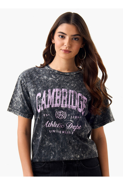 SP Characters Oversized Cotton T-shirt with Cambridge University Print