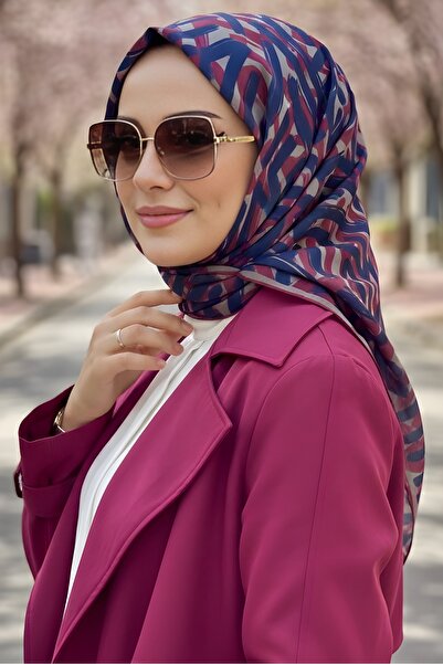 İmajButik وشاح قطني ناعم رقمي باللون الأزرق الداكن / الفوشيا