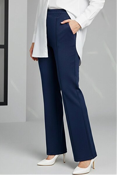 İmajButik Navy Blue Elastic Waist Scuba Pants