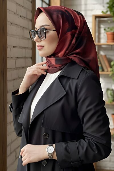 İmajButik Burgundy İpekhan Soft Digital Cotton Scarf