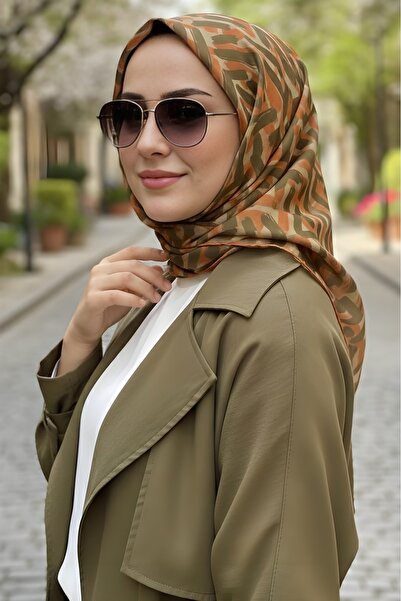 İmajButik وشاح قطني رقمي ناعم باللون الكاكي البرتقالي