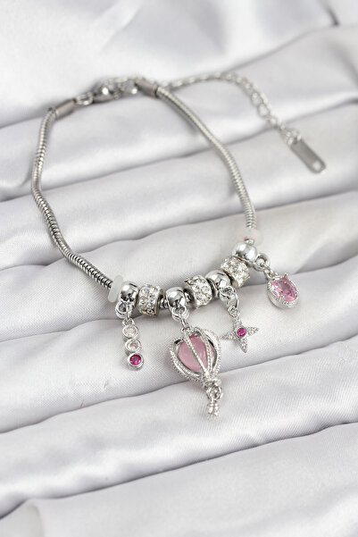 STİLLOVE سوار نسائي من النحاس الفضي اللون مع حلية بالون طائر