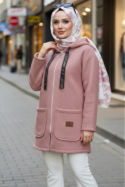 İmajButik Powder Hooded Zippered Boucle Jacket