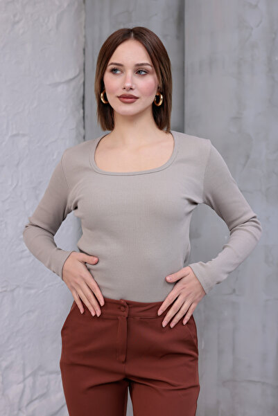 hies بلوزة نسائية ذات ياقة واسعة من فرو المنك، بلوزة أساسية بأكمام طويلة للمو...