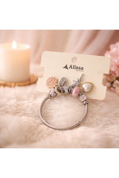 Alissa Accessories Gümüş Renk Figürlü Charmlı Çelik Bileklik