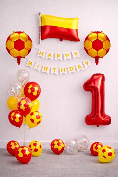 Patladı Gitti Yellow Red Football Themed 1St Birthday Balloon Set