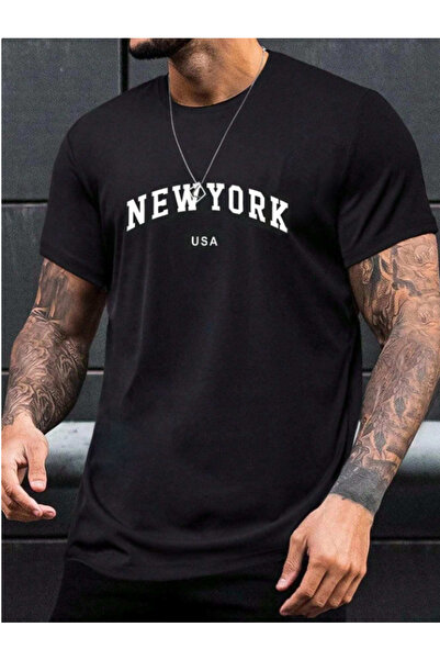 ALCİNOUS Unisex Oversized Cotton Black Printed Basic Short Sleeve T-Shirt