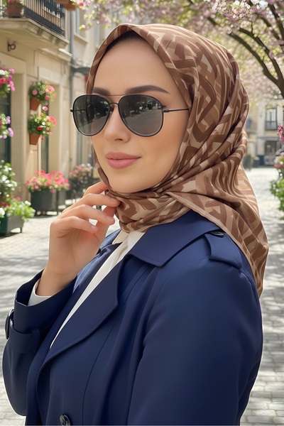 İmajButik وشاح قطني رقمي ناعم باللون البني