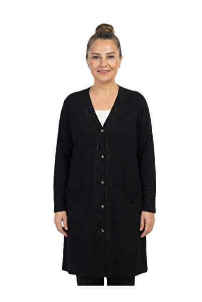 Oppland Cardigan de damă cu nasturi, decolteu în V, buzunare duble, model Lyc...