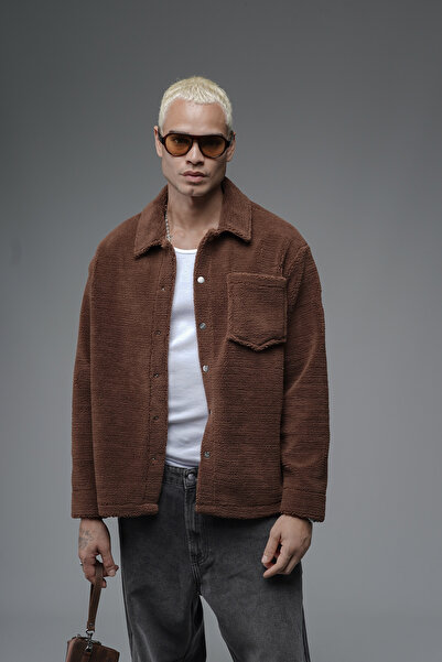 Butik Trend Biz Oversize Plush Shirt with Snap Closure