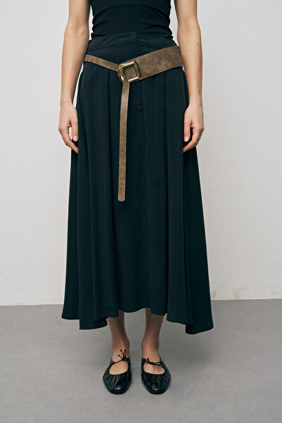 Orfeo Negro تنورة نسائية متوسطة الطول بحزام على الطراز القديم