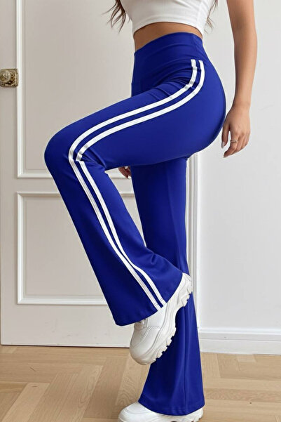 DELBİN Women's High Waist Side Stripe Spanish Flare Leggings Trousers