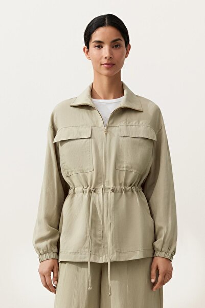 Oysho Lyocell and 24% linen blend ruched waist jacket
