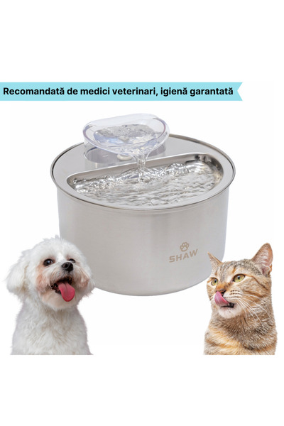 SHAW ® Fântână de apă din oțel inoxidabil, 4L - Sistem eficient de hidratare pentru animale de companie