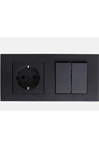 Ovivo Electric Ovivo Siyah Topraklı Priz+ Komitatör 2 li Çerçeve