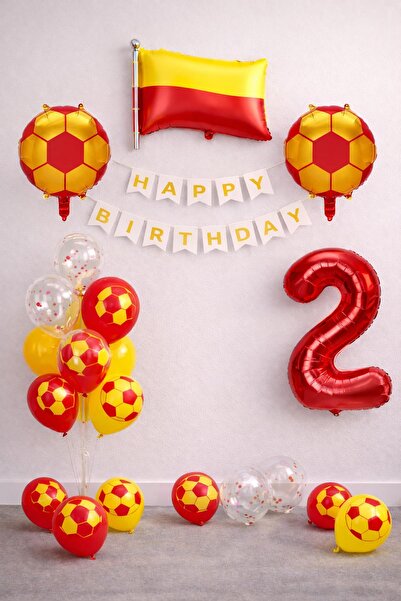 Patladı Gitti Yellow Red Football Themed 2 Year Old Birthday Balloon Set