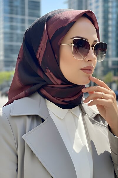 İmajButik Burgundy İpekhan Soft Digital Cotton Scarf