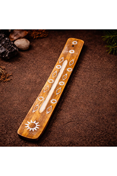 NO BRAND Suport de lemn pentru betisoare parfumate – Design ritualic cu simbo...