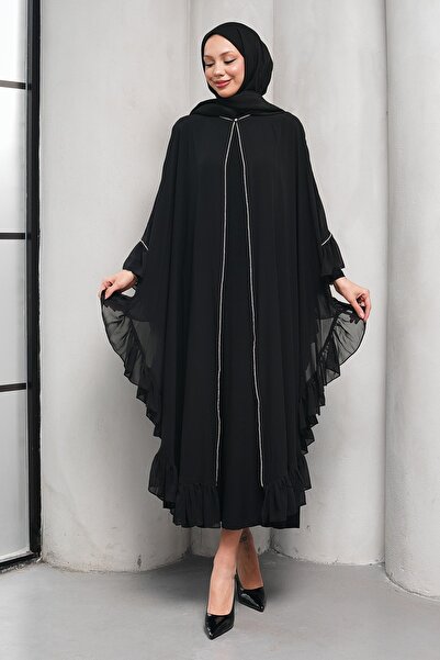 İmajButik Σετ Αμπάγια με Μαύρη Πέτρα και Λεπτομερή Βολάν, Διπλό