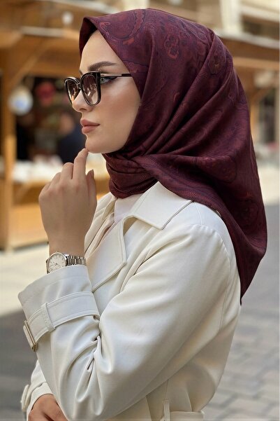 İmajButik Burgundy İpekhan Soft Digital Cotton Scarf
