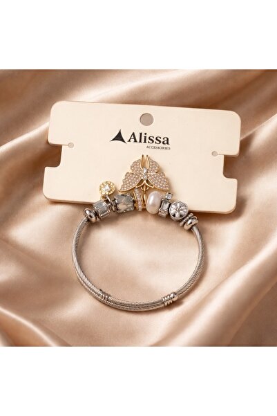 Alissa Accessories Gümüş Renk Figürlü Charmlı Çelik Bileklik
