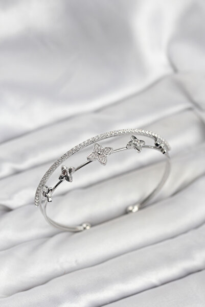 STİLLOVE سوار نسائي من النحاس الفضي اللون على شكل زهرة