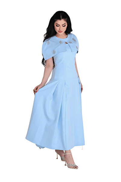TREN Women's Light Blue A-Line Gown with Crystal Cape Detail Special Occasion...