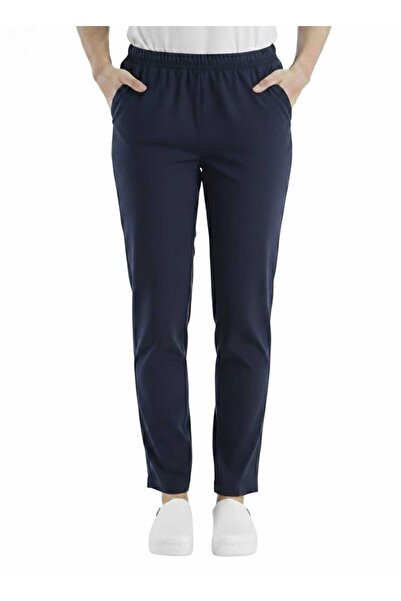 EMİR MEDİKAL Single Bottom Navy Blue Non-Ironing Pipe Leg Unisex Trousers Nur...