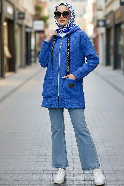 İmajButik Indigo Hooded Zippered Boucle Jacket
