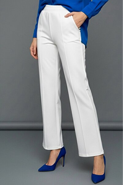 İmajButik Ecru Elastic Waist Scuba Pants