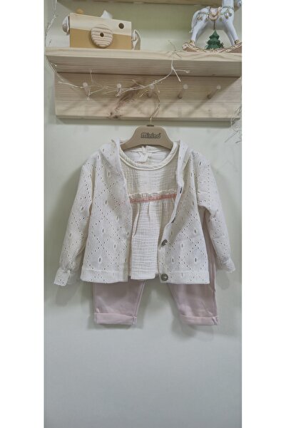 Kız Bebek Müslin Gömlek Ceket Pantolonlu Takım