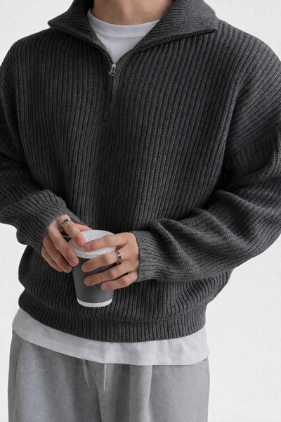 zs zaos fashion Men's Oversized Half-Zip Turtleneck Knit Sweater, Cotton-Like...