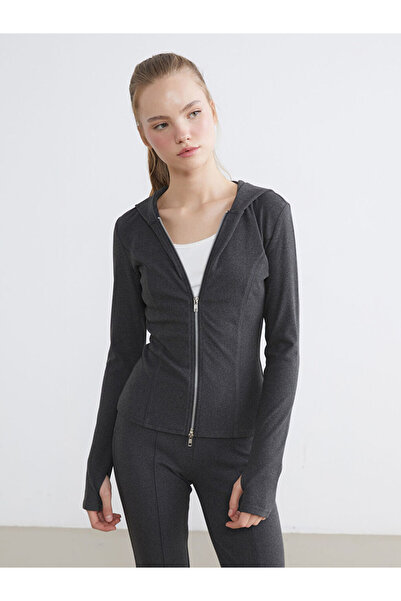 LC Waikiki Koor Sports Gray Women's Zippered Sweatshirt with Snap-On Fingers