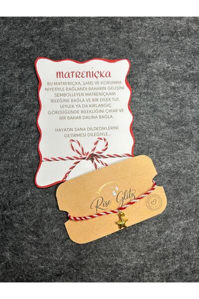 Rise & Glitz El Yapımı Matreniçka Şans Bilekliği – Yıldız Figürlü, Kırmızı Be...