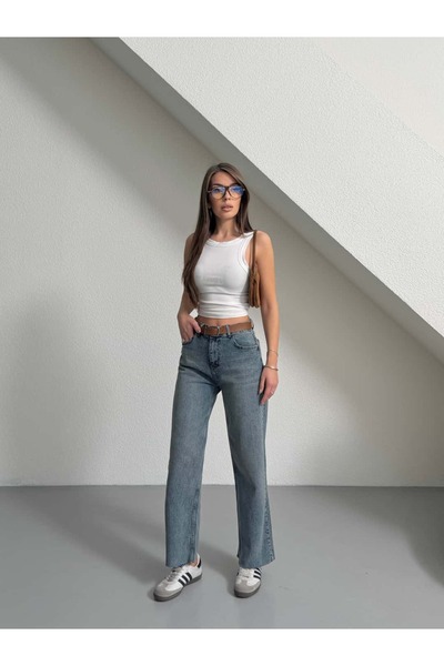 mydukkan.co Blugi cu tăietură la picior și curea decorativă