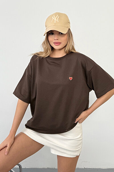 GİYSA Women's 2-Strand T-Shirt with Heart Accessories Brown - 26Y 26606