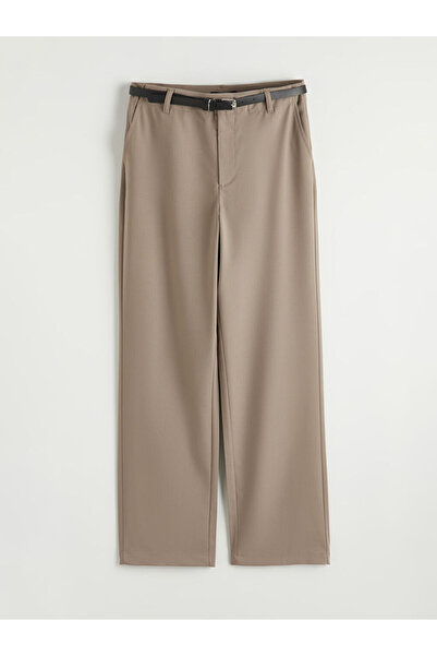 LC Waikiki Brown Belted Standard Fit Women's Fabric Trousers