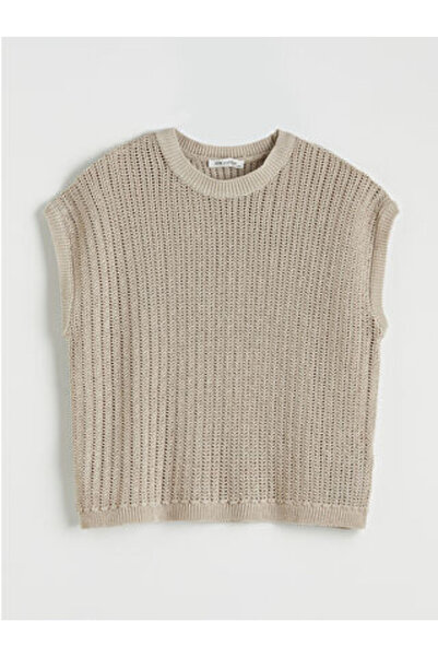 LC Waikiki M1 Sezon Beige Crew Neck Lace-Like Knit Women's Knitwear Sweater