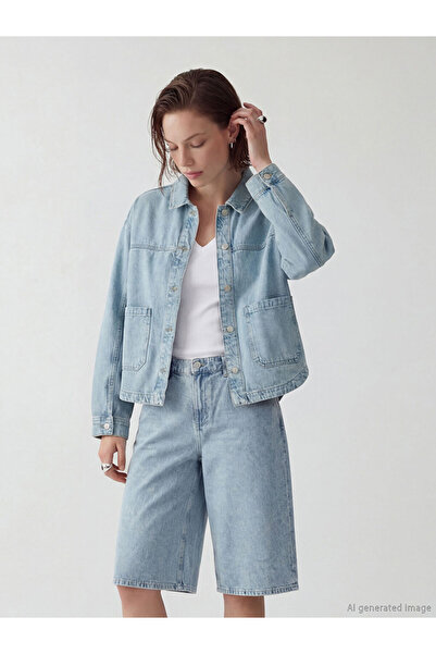 LC Waikiki جاكيت جينز نسائي من Indigo Shirt Collar O قصة فضفاضة