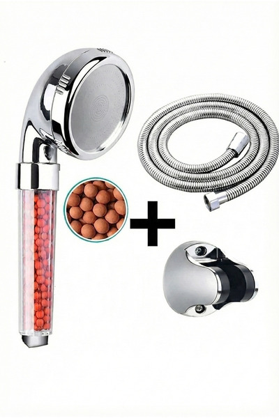 JetVolt Boncuklu Arıtmalı Duş Başlığı Seti – Basınç Artırıcı Başlık, Spiralli...