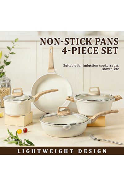 Vitakit طقم أواني طهي من الجرانيت غير لاصق مكون من 4 قطع | مناسب لمواقد الحث ...