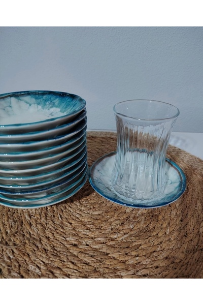 Güral Porcelain Marble Pattern 12 Pieces 11 cm Tea Plate