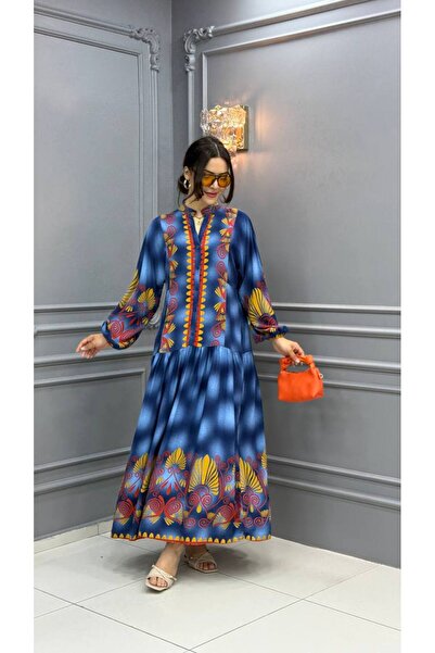 Cannes فيرا فستان أزرق مريح بتصميم أصيل للصيف