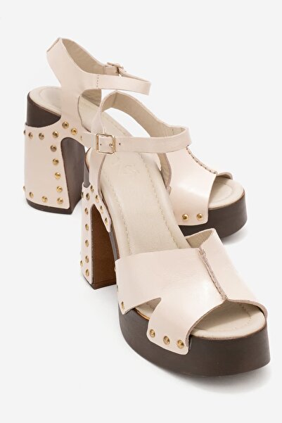 Zeynep Sıradağlı Darian Women's Genuine Leather Clogs Sandals Beige