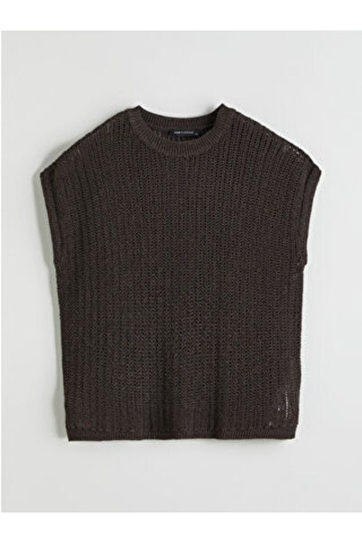 LC Waikiki M1 Sezon Brown Crew Neck Lace-Like Knit Women's Knitwear Sweater