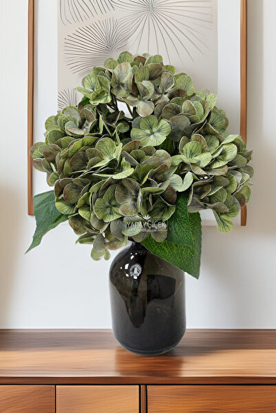 Yapay Çiçek Deposu Yapay Lüx 5 Dallı Islak Ortanca Demeti 45 cm Pastel Yeşil