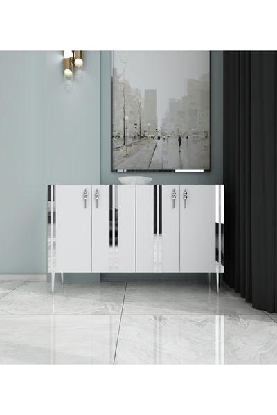 morepp Pars 120 cm konsol, tv ünitesi, çok amaçlı dolap - Beyaz-Gümüş