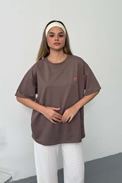 GİYSA Women's 2-Strap T-Shirt with Heart Accessories Light Brown - 26Y 26606