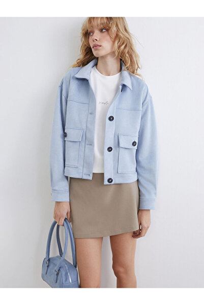 LC Waikiki Blue Shirt Collar Suede Look Women's Jacket